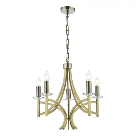 Lampa suspendata Lyon 5 Light Armed Fitting Antique Brass Crystal