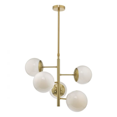 Lampa suspendata Bombazine 5 Light Pendant Natural Brass & Opal Glass