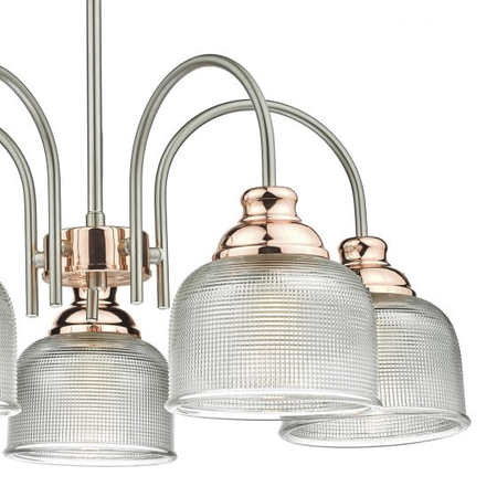 Lampa suspendata Wharfdale 5lt Pendant Satin Chrome Copper detail Glass Shades