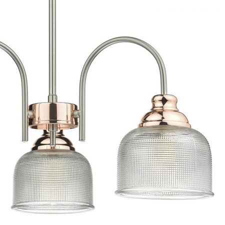 Lampa suspendata Wharfdale 3 Light Pendant Satin Chrome & Copper Textured Glass