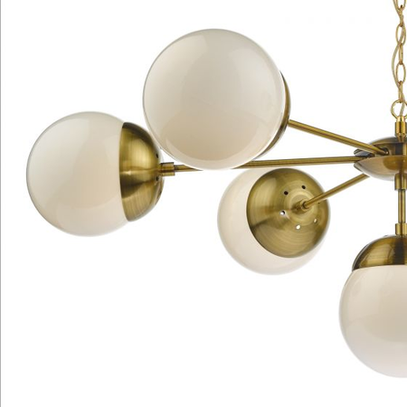 Lampa suspendata Bombazine 7 Light Pendant Natural Brass & White Opal Glass