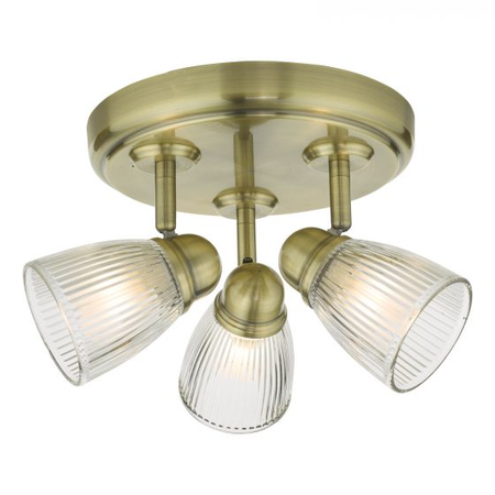 Plafoniera Cedric Bathroom 3 Light Spotlight Antique Brass Glass IP44