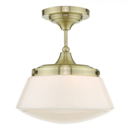 Plafoniera Caden Bathroom Semi Flush Antique Brass Opal Glass IP44