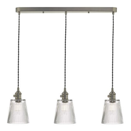 Lampa suspendata Hadano 3 Light Antique Chrome Suspension With Ribbed Glass Shades