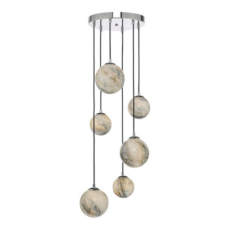 Lampa suspendata Mikara 6 Light Cluster Pendant Marble Effect Glass & Polished Chrome