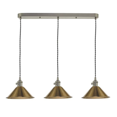 Lampa suspendata Hadano 3 Light Antique Chrome Suspension With Aged Brass Shades