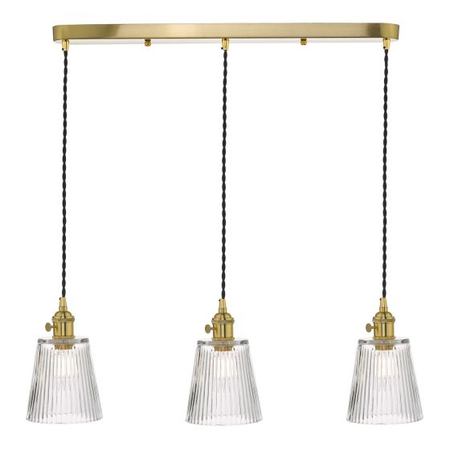 Lampa suspendata Hadano 3 Light Brass Suspension With Ribbed Glass Shades