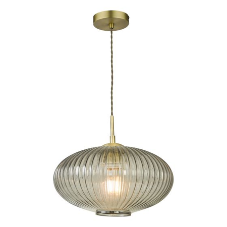 Lampa suspendata Edmond 1 Light Pendant Smoked Glass Antique Brass Detail