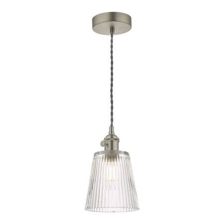 Lampa suspendata Hadano Pendant Antique Chrome With Ribbed Glass Shade