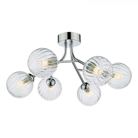 Plafoniera Yiska 6 Light Semi Flush Polished Chrome Ribbed Glass