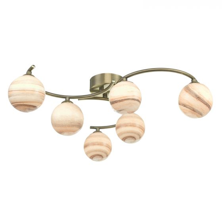 Plafoniera Atiya 6 Light Semi Flush Antique Brass With Planet Art Glass