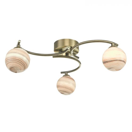 Plafoniera Atiya 3 Light Semi Flush Antique Brass With Planet Style Glass