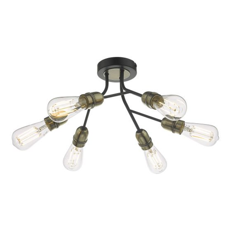 Plafoniera Remy 6 Light Semi Flush Black & Antique Brass