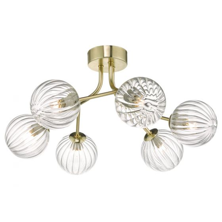 Plafoniera Yiska 6lt Semi Flush Gold & Glass