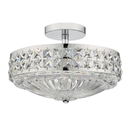 Plafoniera Olona 3 Light Semi Flush Polished Chrome Crystal Beads and Glass Diffuser