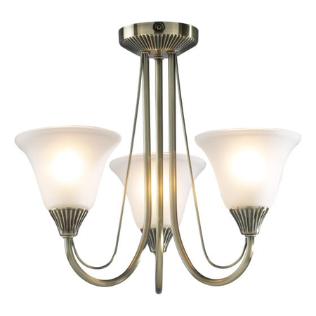 Plafoniera Boston 3 Light Semi Flush Antique Brass complete with Glass