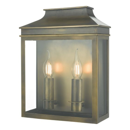 Aplica vapour 2 light coach lantern outdoor wall light weathered brass ip44