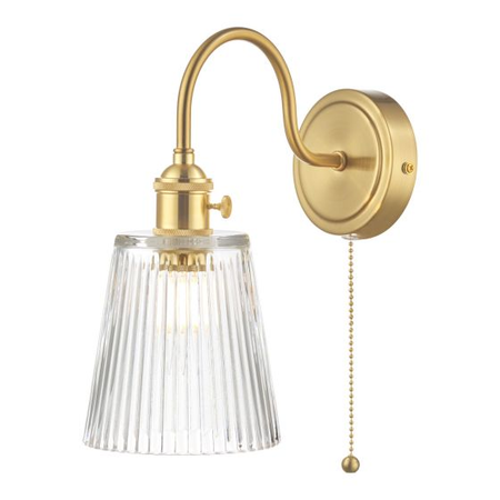 Aplica Hadano Wall Light Brass With Clear Ribbed Glass Shade