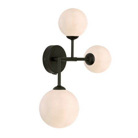 Aplica Euan 3 Light Wall/Flush Light Black & Opal Glass