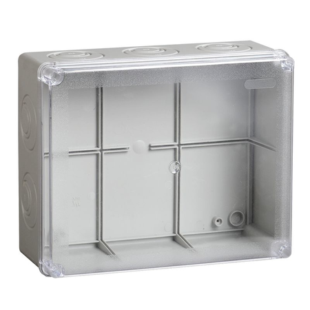 Doza km41275 pull box pentru montaj aparent 240x195x90 mm ip44 (ral7035, transparent cover, cablu presetupa s 5 pcs.)