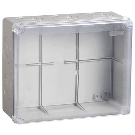 Doza km41276 pull box pentru montaj aparent 240x195x90 mm ip55 (ral7035, transparent cover, cablu presetupa s 5 pcs.)