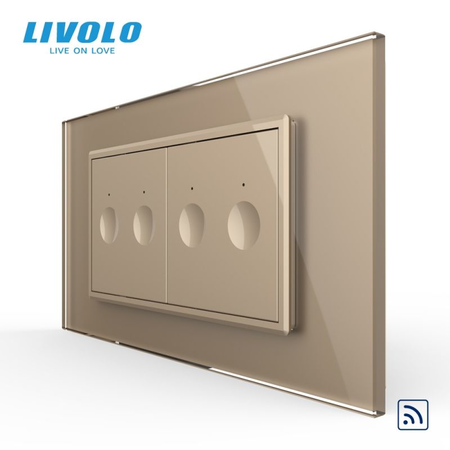 Intrerupator tactil dublu control telecomanda RF + Intrerupator tactil dublu control telecomanda RF, 4M, cu rama sticla Auriu