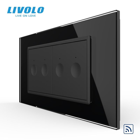 Intrerupator tactil dublu control telecomanda RF + Intrerupator tactil dublu control telecomanda RF, 4M, cu rama sticla Negru
