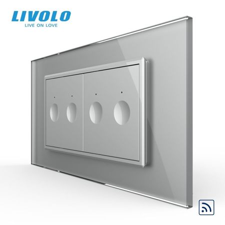 Intrerupator tactil dublu control telecomanda RF + Intrerupator tactil dublu control telecomanda RF, 4M, cu rama sticla Gri