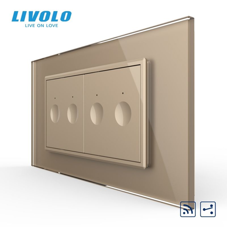 Intrerupator tactil dublu cap scara / cruce control telecomanda RF + Intrerupator tactil dublu cap scara / cruce control telecomanda RF, 4M, cu rama sticla Auriu