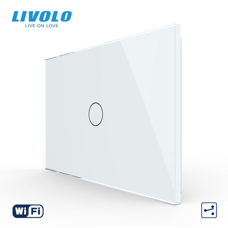 Intrerupator simplu, standard italian, cap scara/ cap cruce, conexiune WiFi, cu panou sticla, 3M Alb