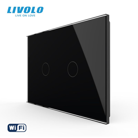 Intrerupator dublu, standard italian, conexiune WiFi, cu panou sticla, 3M Negru