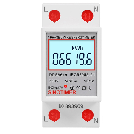 Contor monofazat de energie electrica 230v ac 50hz 5(80)a ecran digital led iluminat dds6619-006