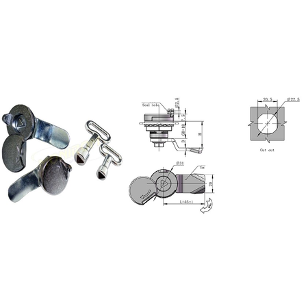 Incuietoare 705-3A/3 – tablou metalic cu cheie triunghi 8mm si capac