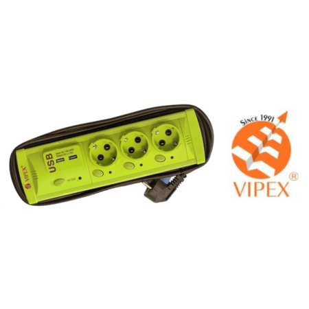 Vipex 43037 Prel suco (3×1,0mm) 3p 2m USB intrerupator