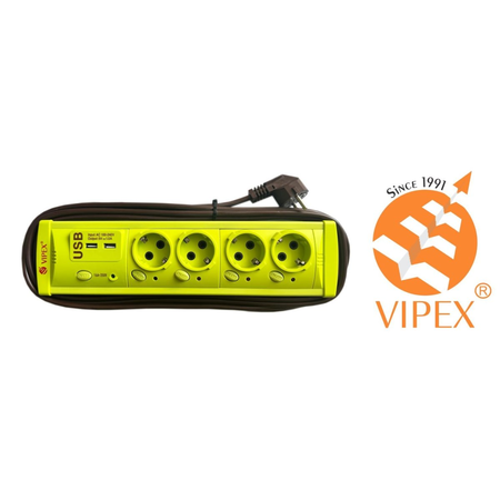 Vipex 43038 Prel suco (3×1,5mm) 4P 2m USB intrerupator