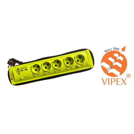 Vipex 43039 Prel suco (3×1,5mm) 5P 2m USB intrerupator