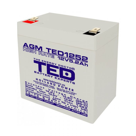 Acumulator 12V 5.2Ah High Rate F2, AGM VRLA, TED Electric TED003287