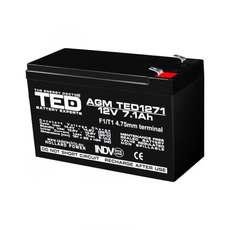 Acumulator 12V 7.1Ah F1, AGM VRLA, TED Electric TED003416