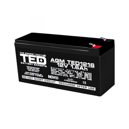 Acumulator 12V 1.6Ah F1, AGM VRLA, TED Electric TED003072
