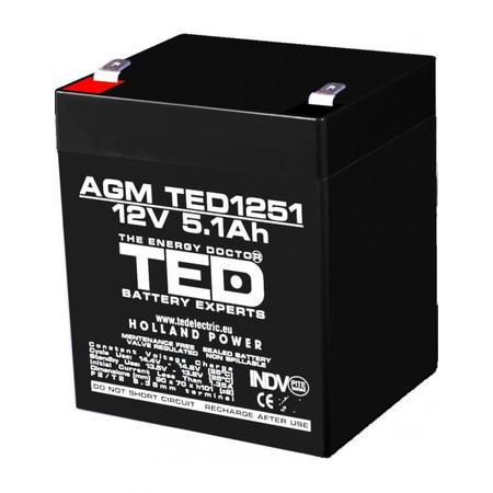 Acumulator 12V 5.1Ah F2, AGM VRLA, TED Electric TED003157