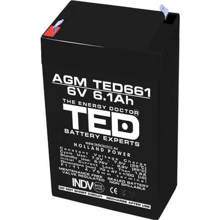 Acumulator 6V 6.1Ah F1, AGM VRLA, TED Electric TED002938