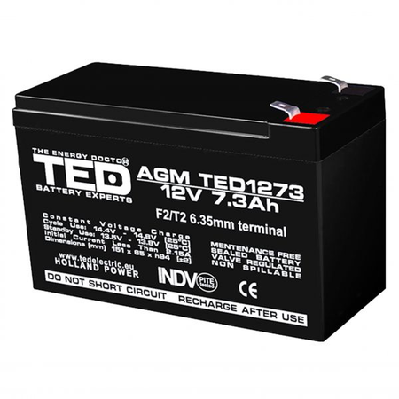 Acumulator 12V 7.3Ah F2, AGM VRLA, TED Electric TED003249