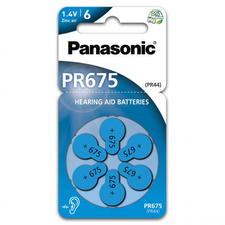 Baterii aparat auditiv Zinc-Aer 675 PR44, 6 Buc. Panasonic