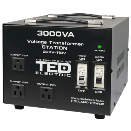 Transformator 220V la 110V, 3000VA 2400W cu carcasa, TED