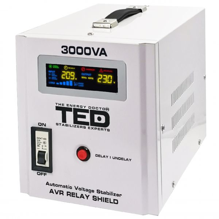 Stabilizator tensiune 3000VA 1.8KW AVR cu LCD, TED