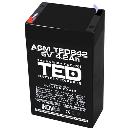Acumulator 6V 4.2Ah F1, AGM VRLA, TED Electric TED002914