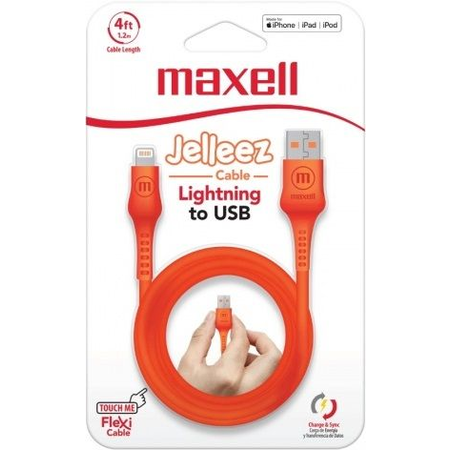 Cablu USB iPhone 5 / 6 / 7 / X / Maxell Jellez Charge & Sync orange 1,2ml 348210 EOL - PM1
