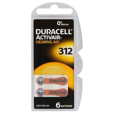 Baterii aparat auditiv Zinc-Aer 312 PR41, 6 Buc. Duracell