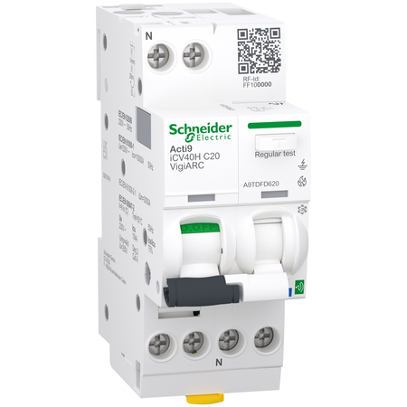 RCBO, Intreruptor automat diferential, detectie arc electric, cu Powertag, iCV40H, 1P+N, curba C, 20A, 10kA, 30mA tip A-SI