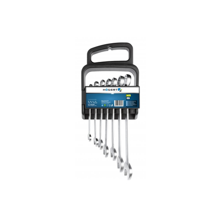 set de chei combinate, 7 bucati, 8-19 mm, maner de plastic pentru agatat, CrV, DIN 3113